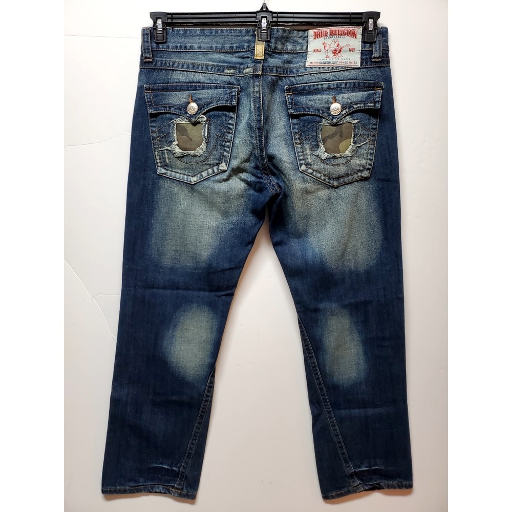 True Religion Rainbow Joey‎ 40 (44x31) USA Camo Distressed Flap Y2K Thrashed